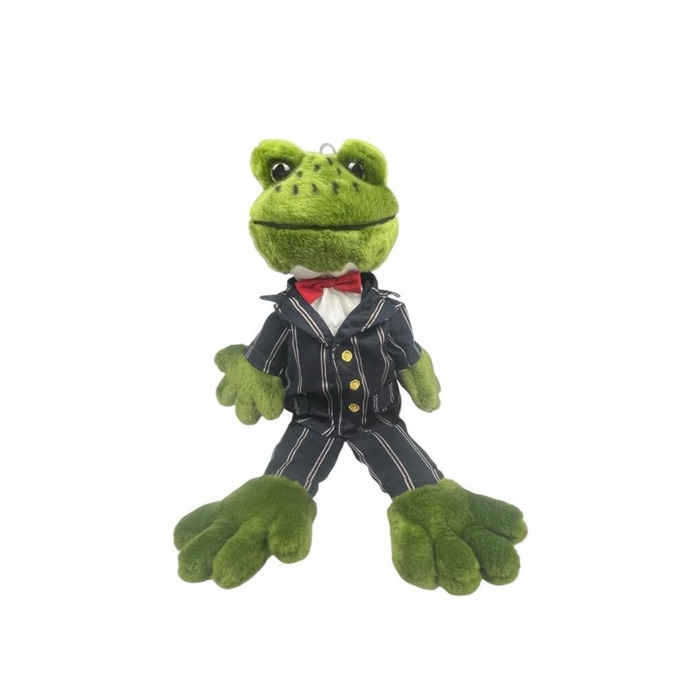 The Puppet Company Frog Green Pinstripe Gentleman Red Tie 16” Dapper Whimsical